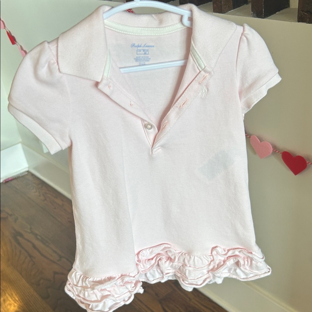 Ralph Lauren Light Pink Kids Polo with Ruffle Hem